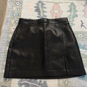 Aritzia Black Faux Leather Mini Skirt with Front Slit